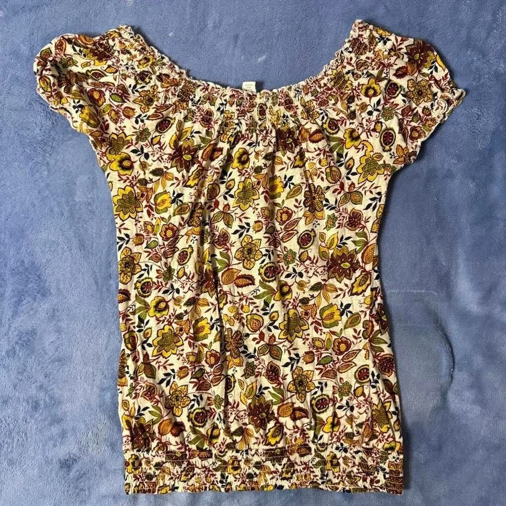 Lucky brand Yellow + brown floral print top with a boho vibe‎ women size s